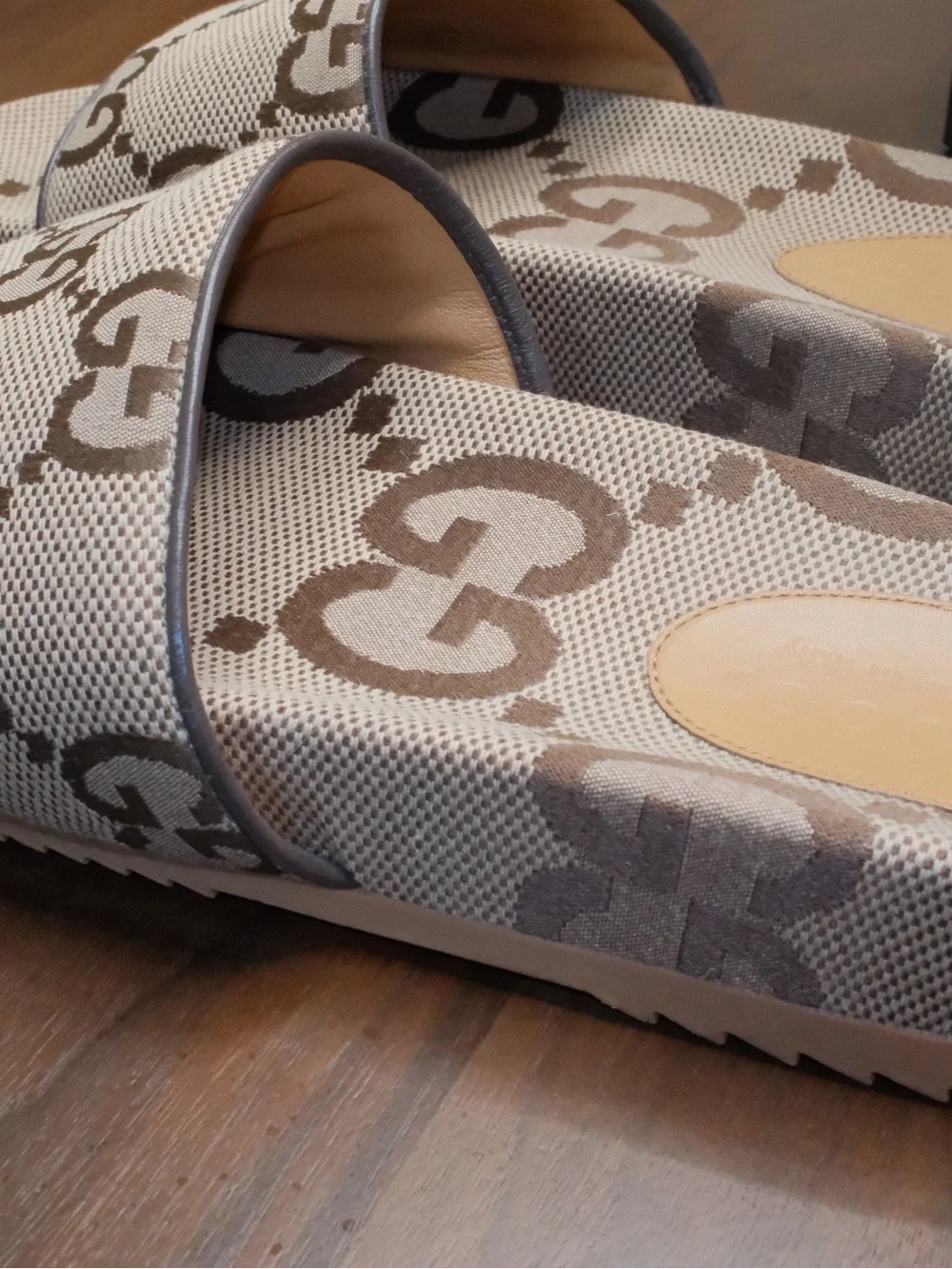 Gucci Beige Brown GG Canvas Slide Sandals
